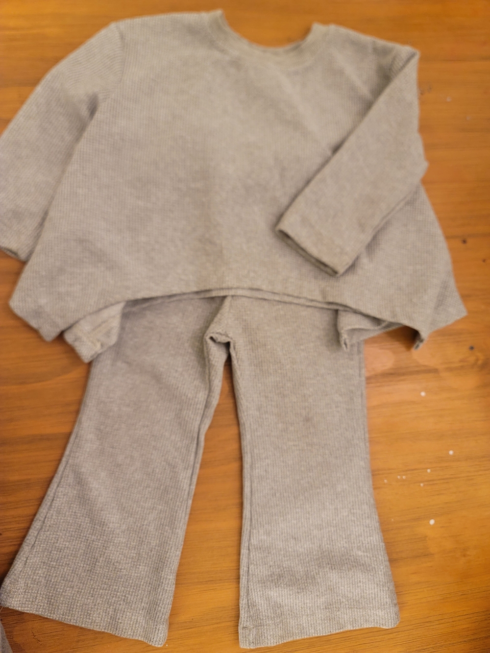 Kids Ribbed Flared Leg Pants and Top Set - Gray